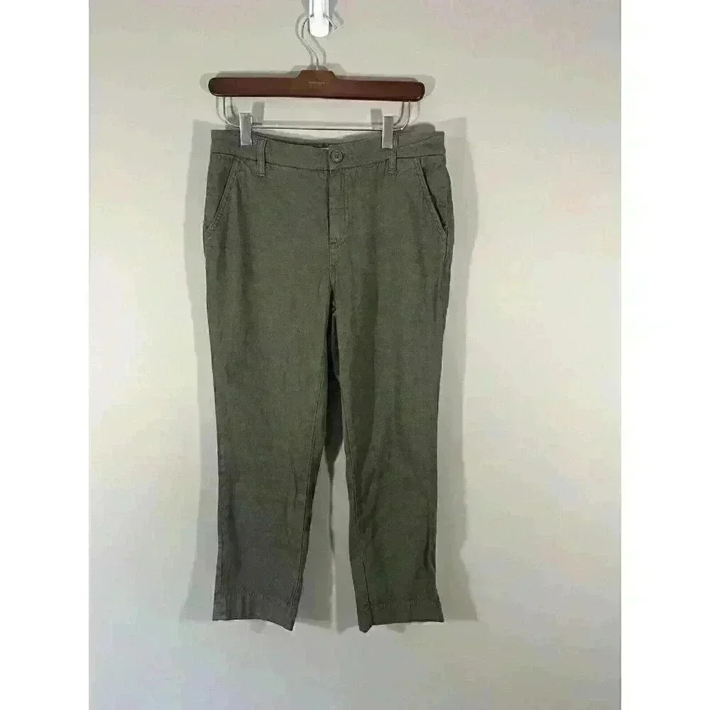Lila Ryan Green 5 Pocket Cropped Linen Pants Womens Size 8